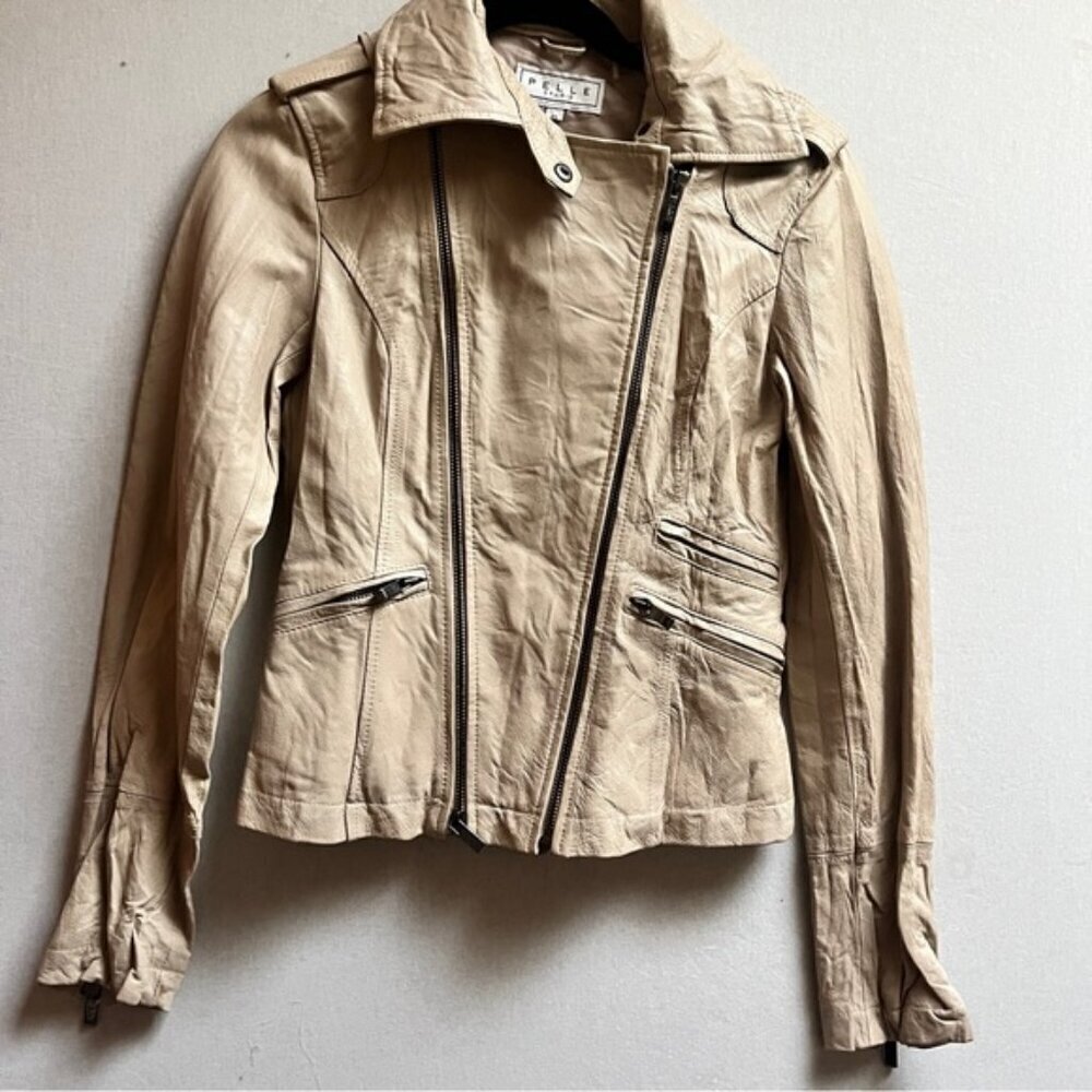 Pelle Studio Wilsons Leather Beige Moto Jacket Sz XS